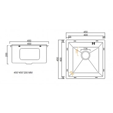 Кухонная Мойка ARFEKA ECO AR 450*450 GOLD PVD NANO