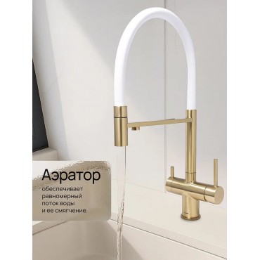 Смеситель для кухни под фильтр KERN 2061 (матовое золото) белый