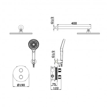 Душевая система с термостатом скрытого монтажа VIEIR 25003-2
