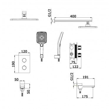 Душевая система с термостатом скрытого монтажа VIEIR 25004-3